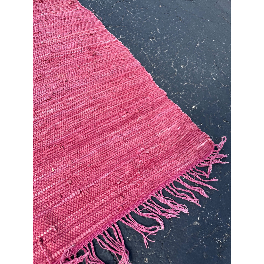 Vintage Handwoven Pink Rag Rug Primitive Farmhouse Woven Cotton Rag Carpet