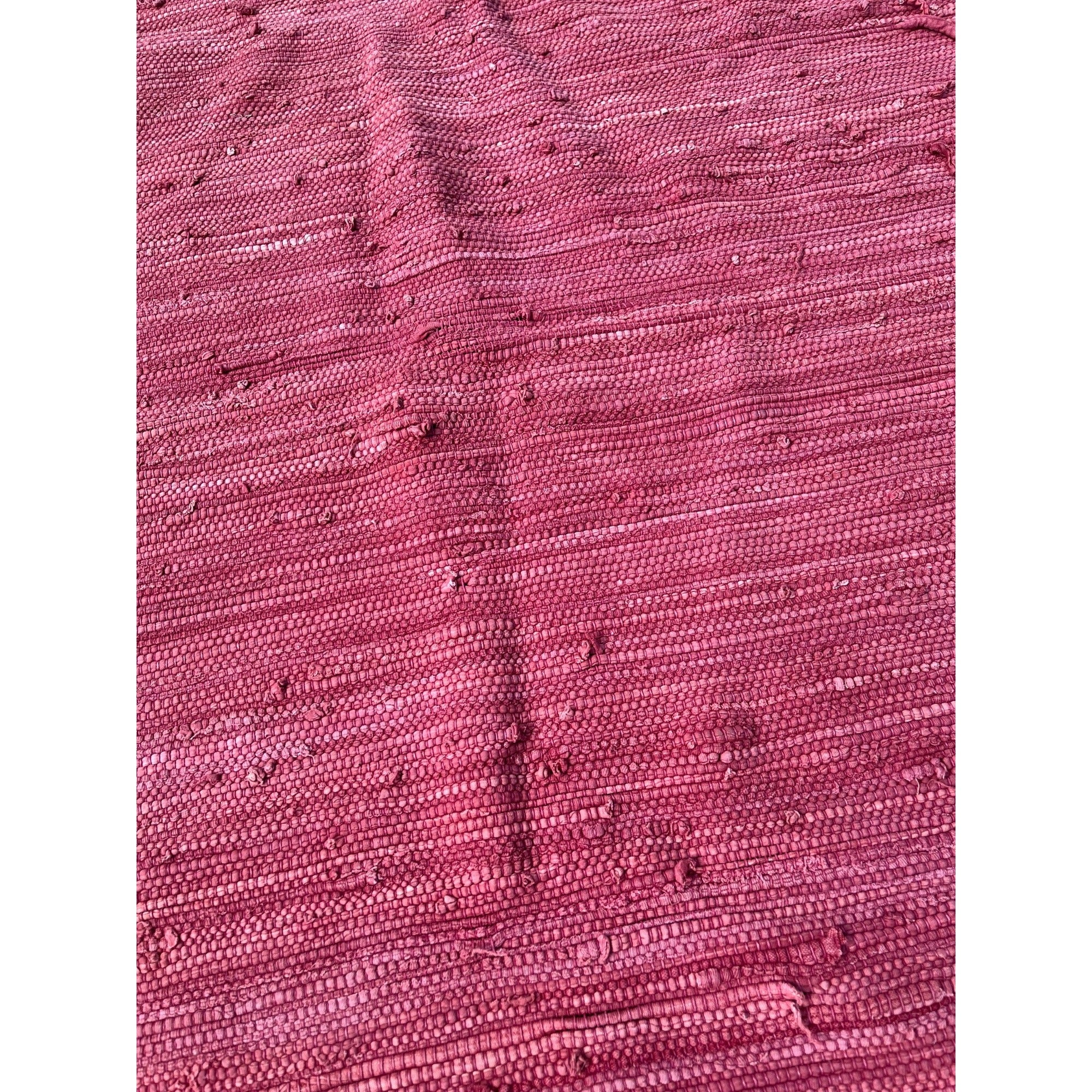 Vintage Handwoven Pink Rag Rug Primitive Farmhouse Woven Cotton Rag Carpet