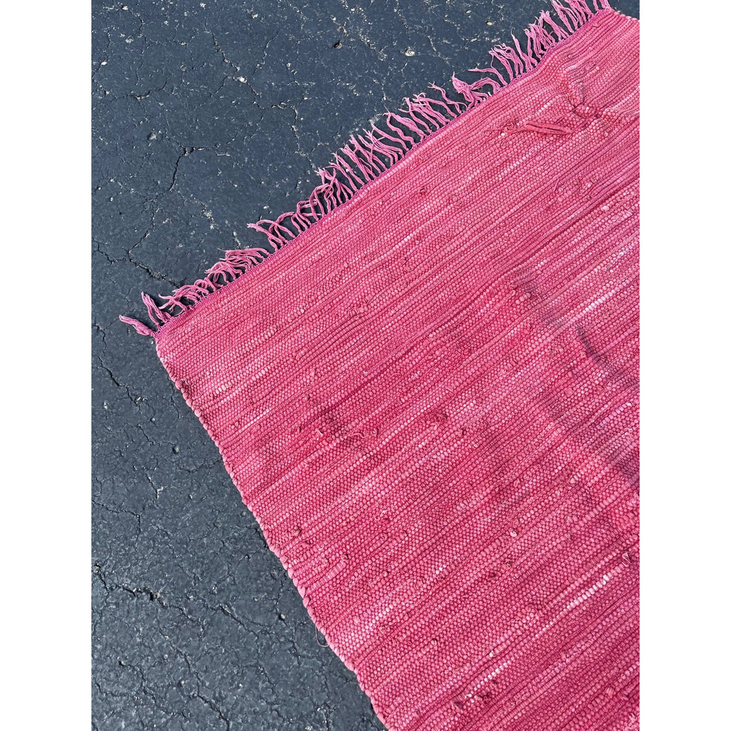 Vintage Handwoven Pink Rag Rug Primitive Farmhouse Woven Cotton Rag Carpet