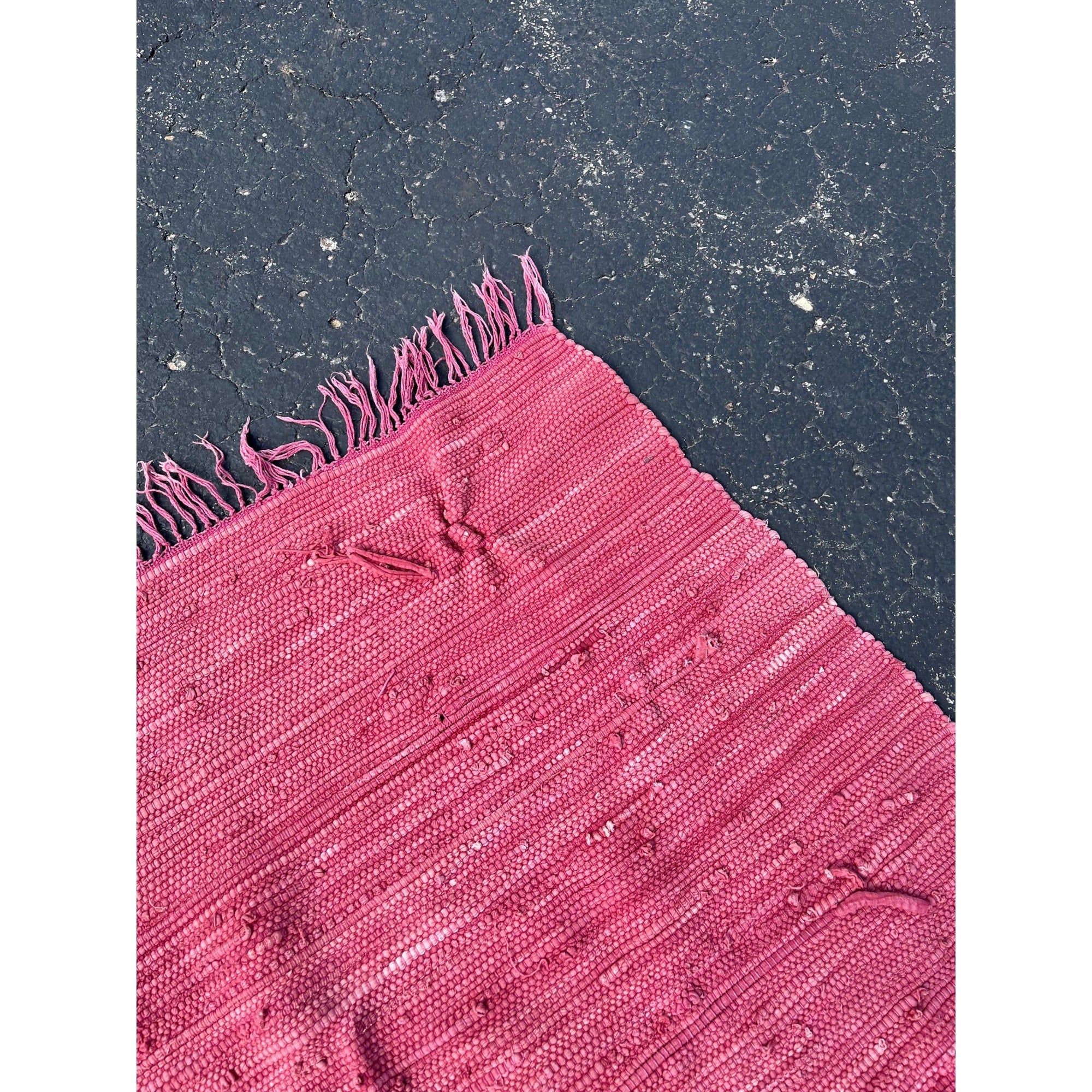 Vintage Handwoven Pink Rag Rug Primitive Farmhouse Woven Cotton Rag Carpet
