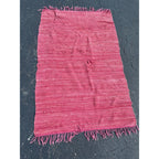 Vintage Handwoven Pink Rag Rug Primitive Farmhouse Woven Cotton Rag Carpet