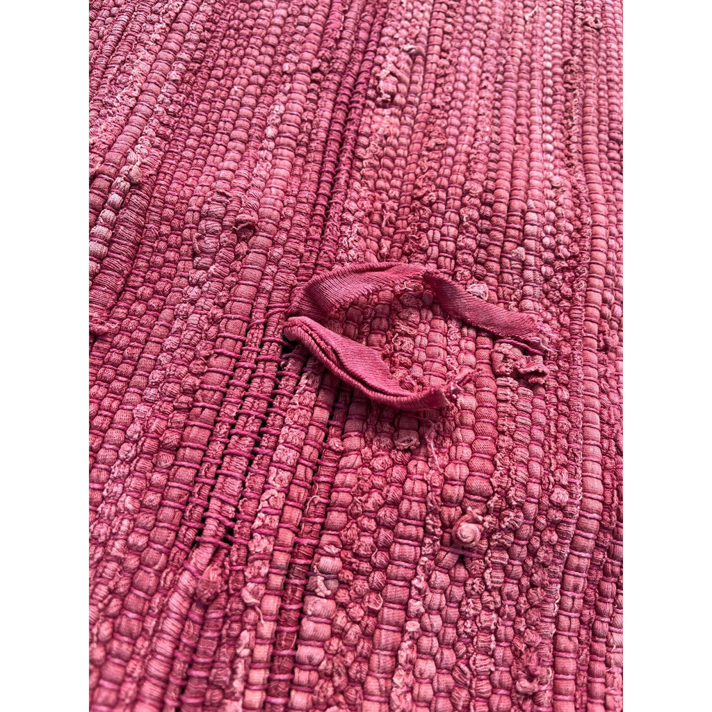 Vintage Handwoven Pink Rag Rug Primitive Farmhouse Woven Cotton Rag Carpet