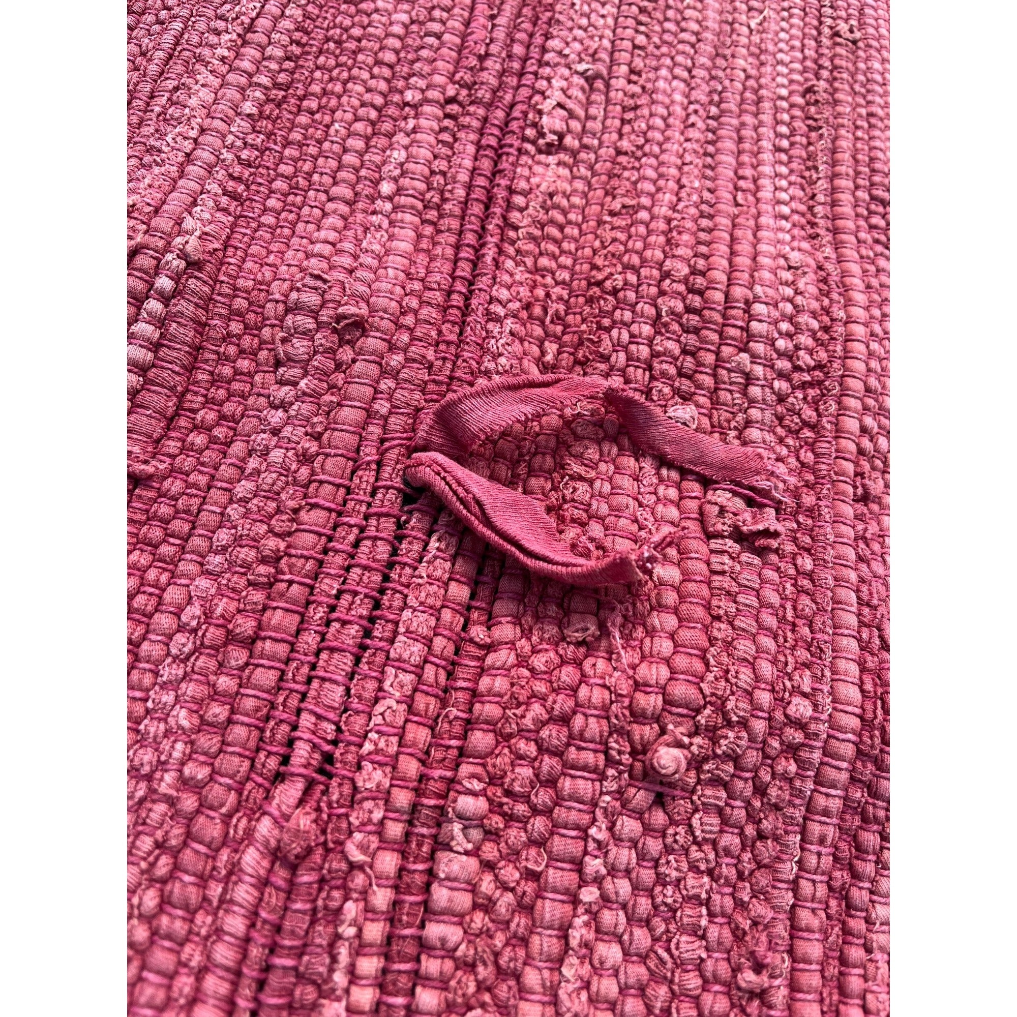 Vintage Handwoven Pink Rag Rug Primitive Farmhouse Woven Cotton Rag Carpet