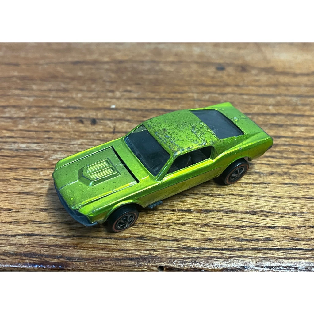 Vintage 1968 Hot Wheels Redlines Bright Antifreeze Custom Mustang Brown Interior