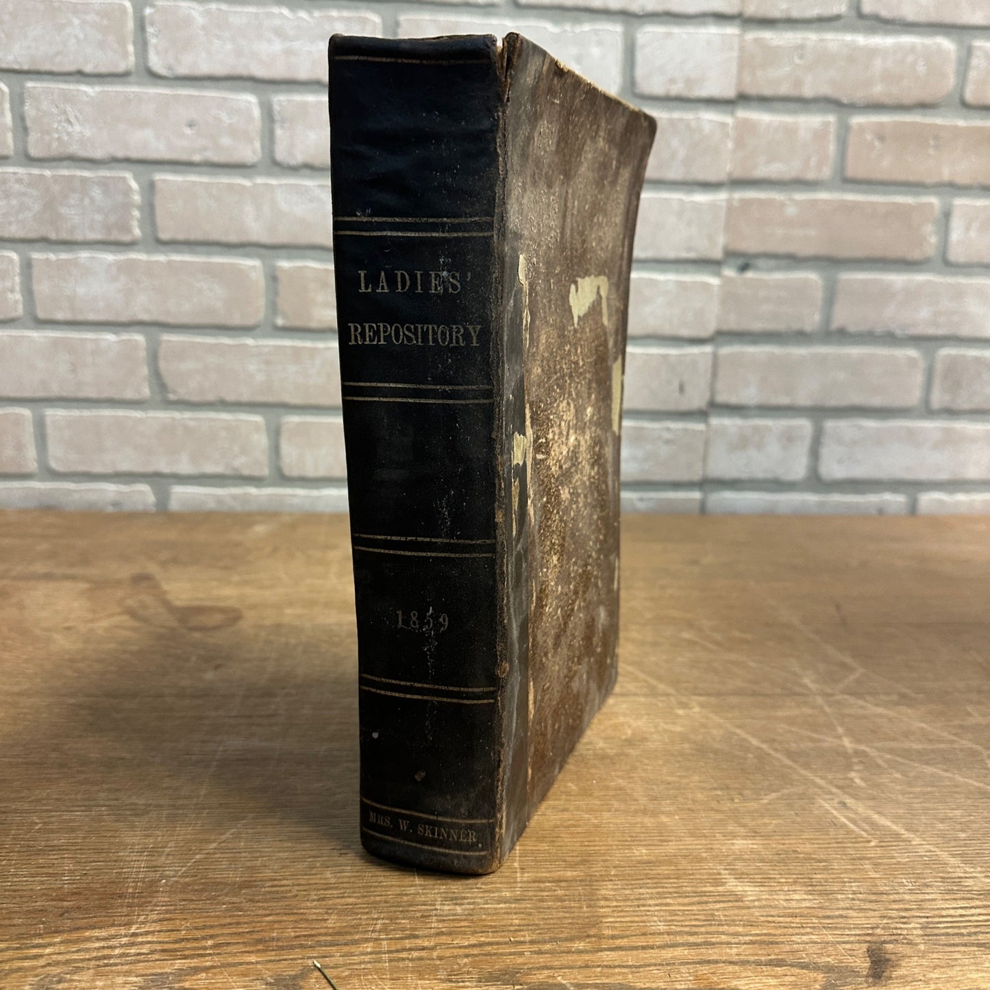 1859 THE LADIES REPOSITORY Leather Book LITERATURE RELIGION POETRY Vol XIX Vtg