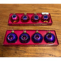 (8) Department 56, Purple Pink Place Card Holders Blown Glass Ball Ornament Set