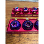 (8) Department 56, Purple Pink Place Card Holders Blown Glass Ball Ornament Set