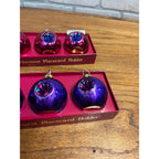 (8) Department 56, Purple Pink Place Card Holders Blown Glass Ball Ornament Set