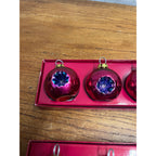 (8) Department 56, Purple Pink Place Card Holders Blown Glass Ball Ornament Set