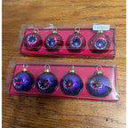 (8) Department 56, Purple Pink Place Card Holders Blown Glass Ball Ornament Set
