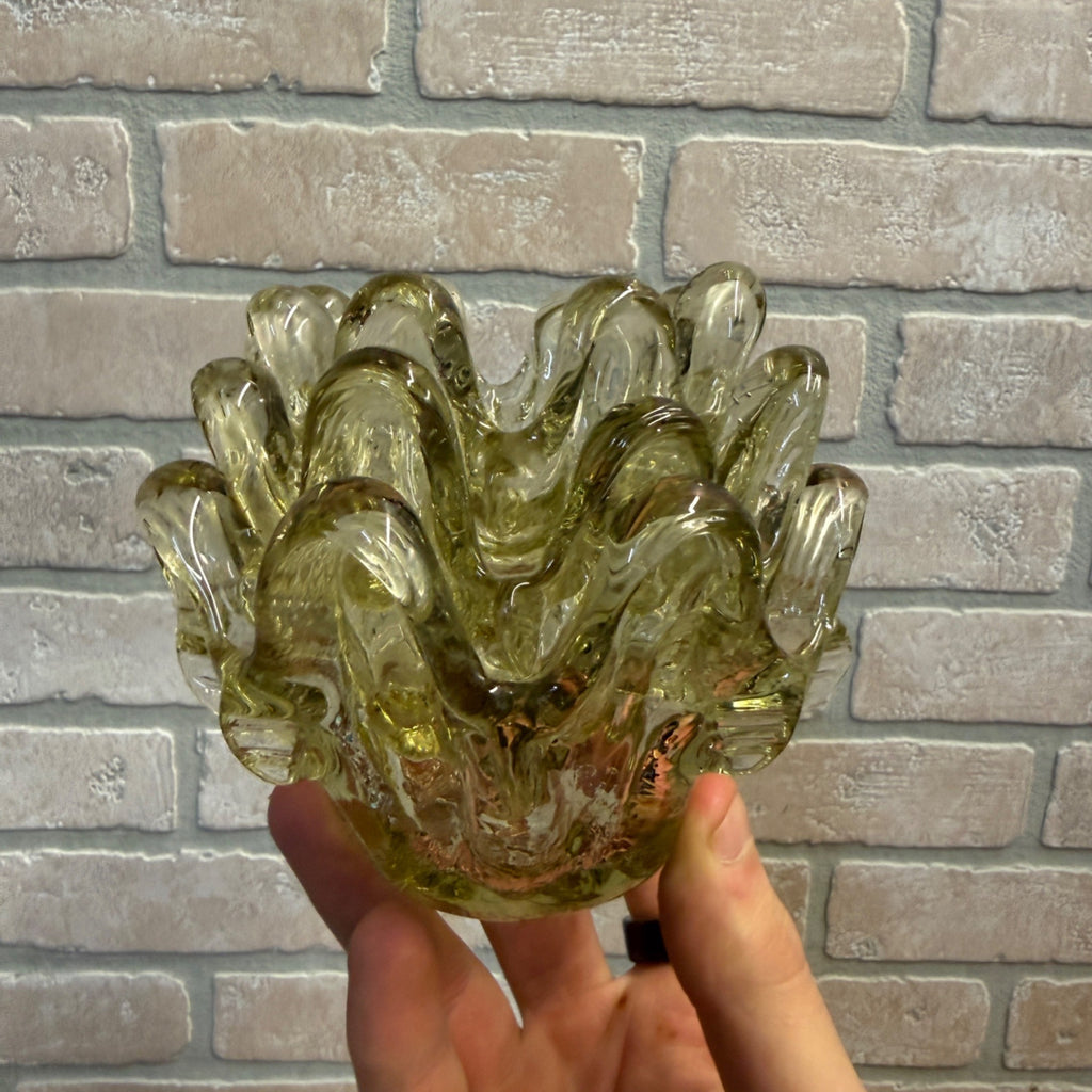 Vintage Swung Glass Nesting Bowl Trio With Fingers Light Green Three-Piece Mid-Century Glassware MCM