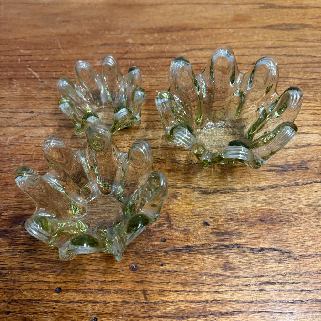 Vintage Swung Glass Nesting Bowl Trio With Fingers Light Green Three-Piece Mid-Century Glassware MCM