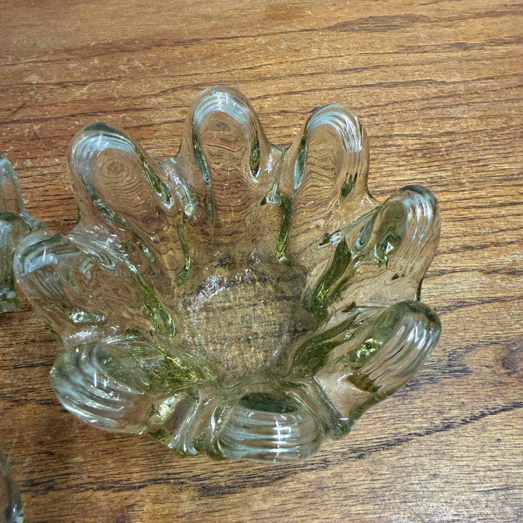 Vintage Swung Glass Nesting Bowl Trio With Fingers Light Green Three-Piece Mid-Century Glassware MCM