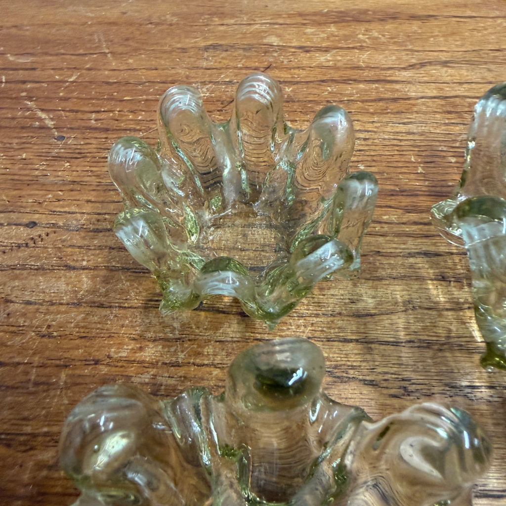 Vintage Swung Glass Nesting Bowl Trio With Fingers Light Green Three-Piece Mid-Century Glassware MCM