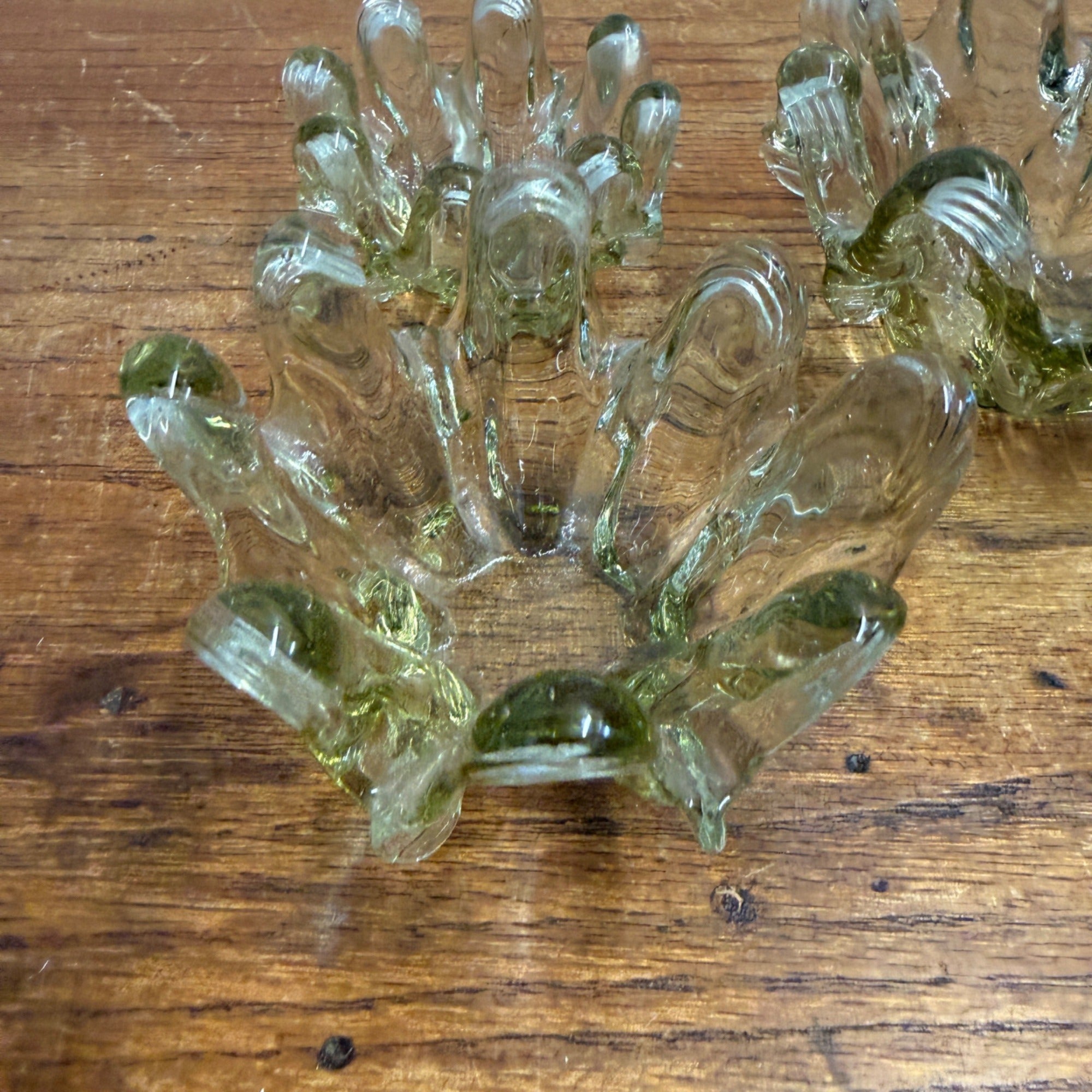 Vintage Swung Glass Nesting Bowl Trio With Fingers Light Green Three-Piece Mid-Century Glassware MCM
