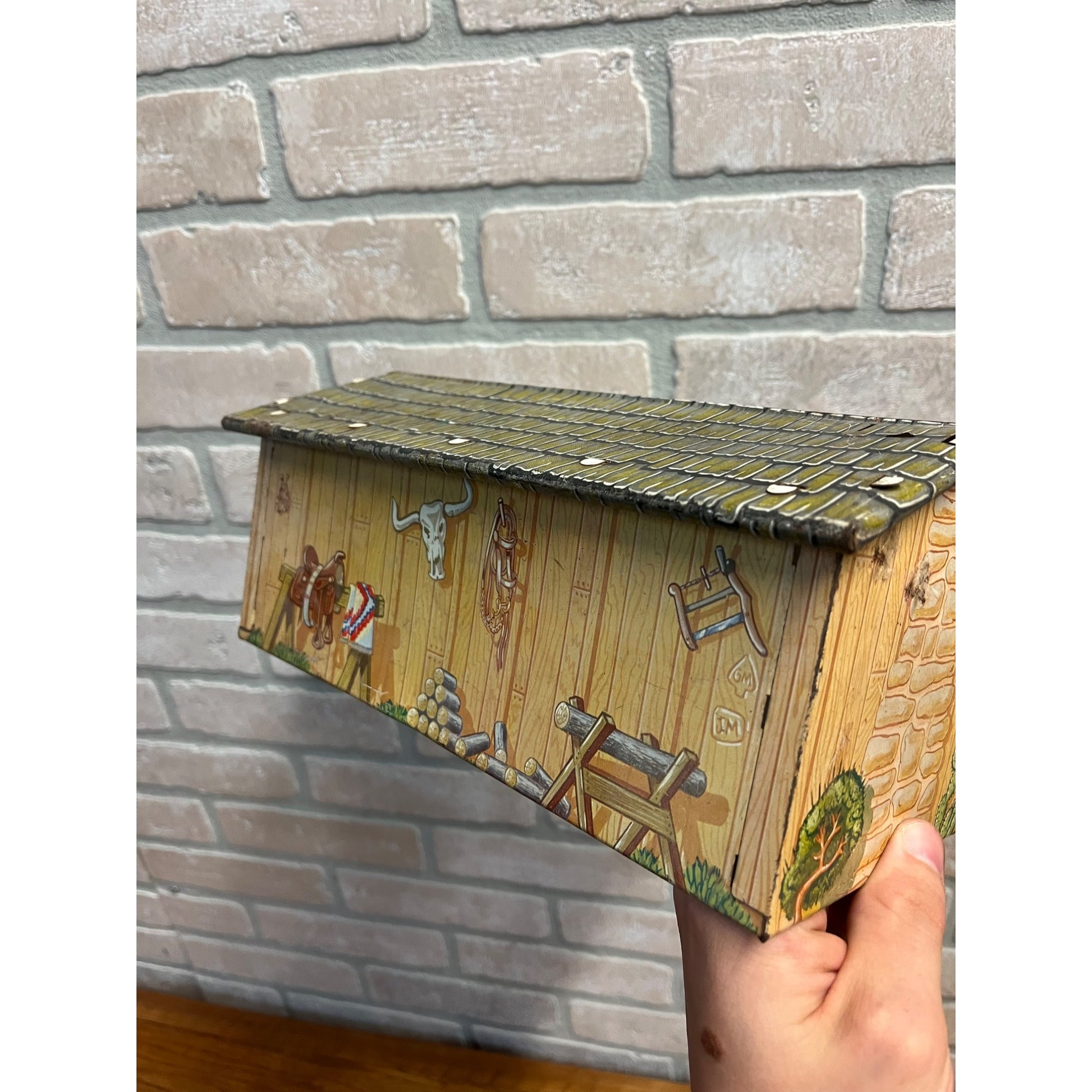 vintage Roy Rogers Marx Double R Bar Ranch Tin Litho Bunk Building