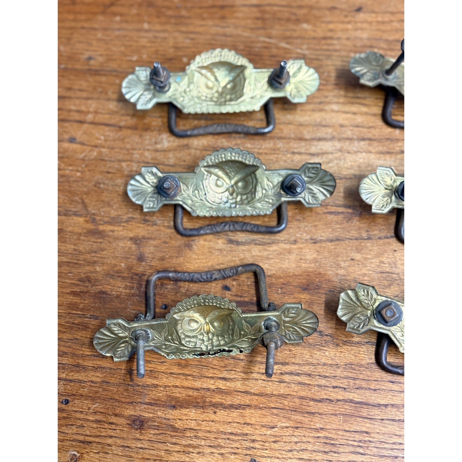 Antique Victorian Eastlake Owl Head Embossed Dresser Drawer Pulls Hardware