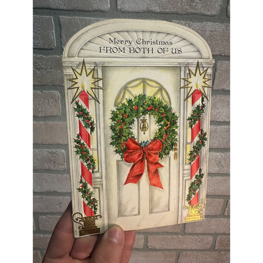 Vintage 1960s Hallmark 3D Pop Up Christmas Card Santa Tree Front Door