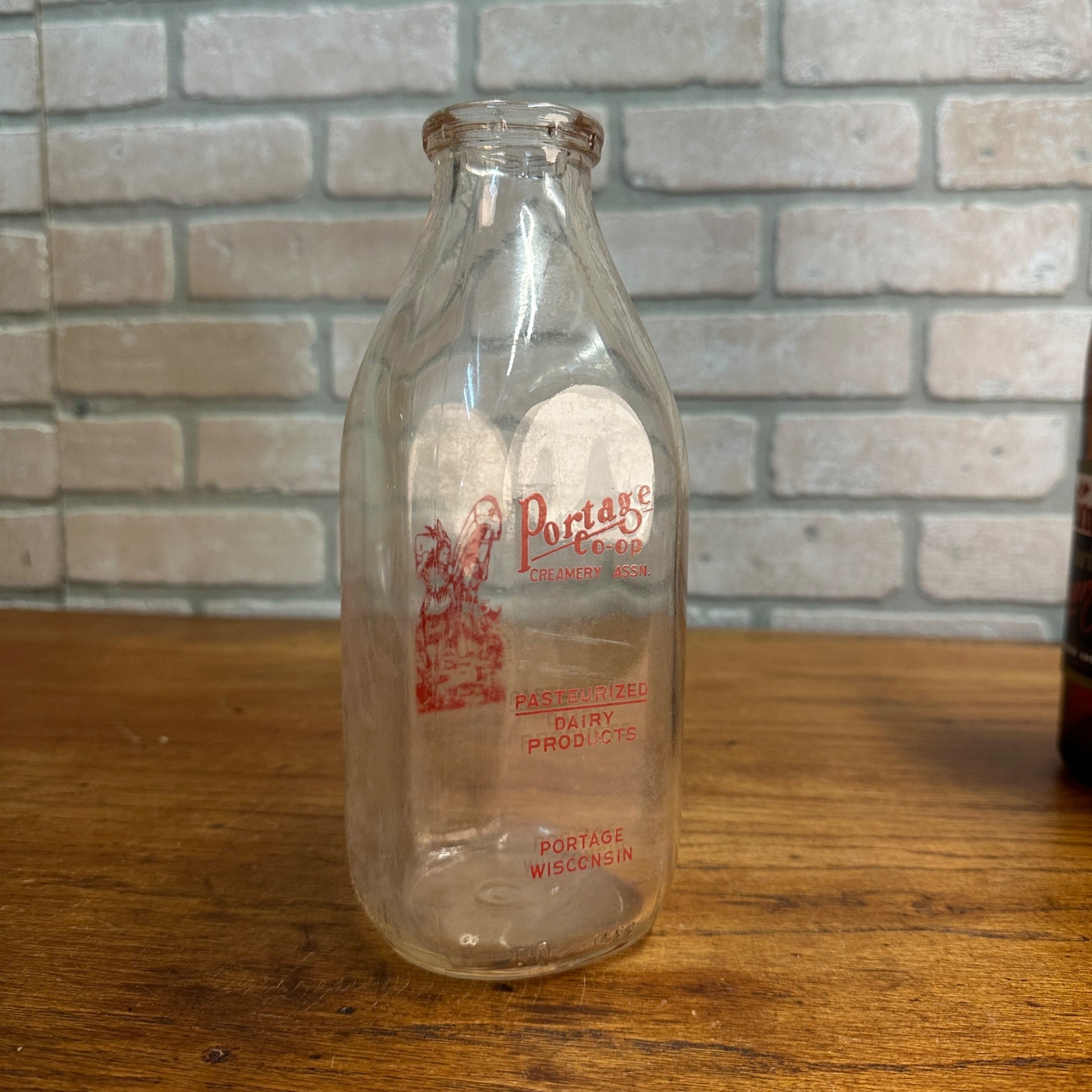 Portage Co-op Creamery Quart Milk Bottle Portage Wis Native American