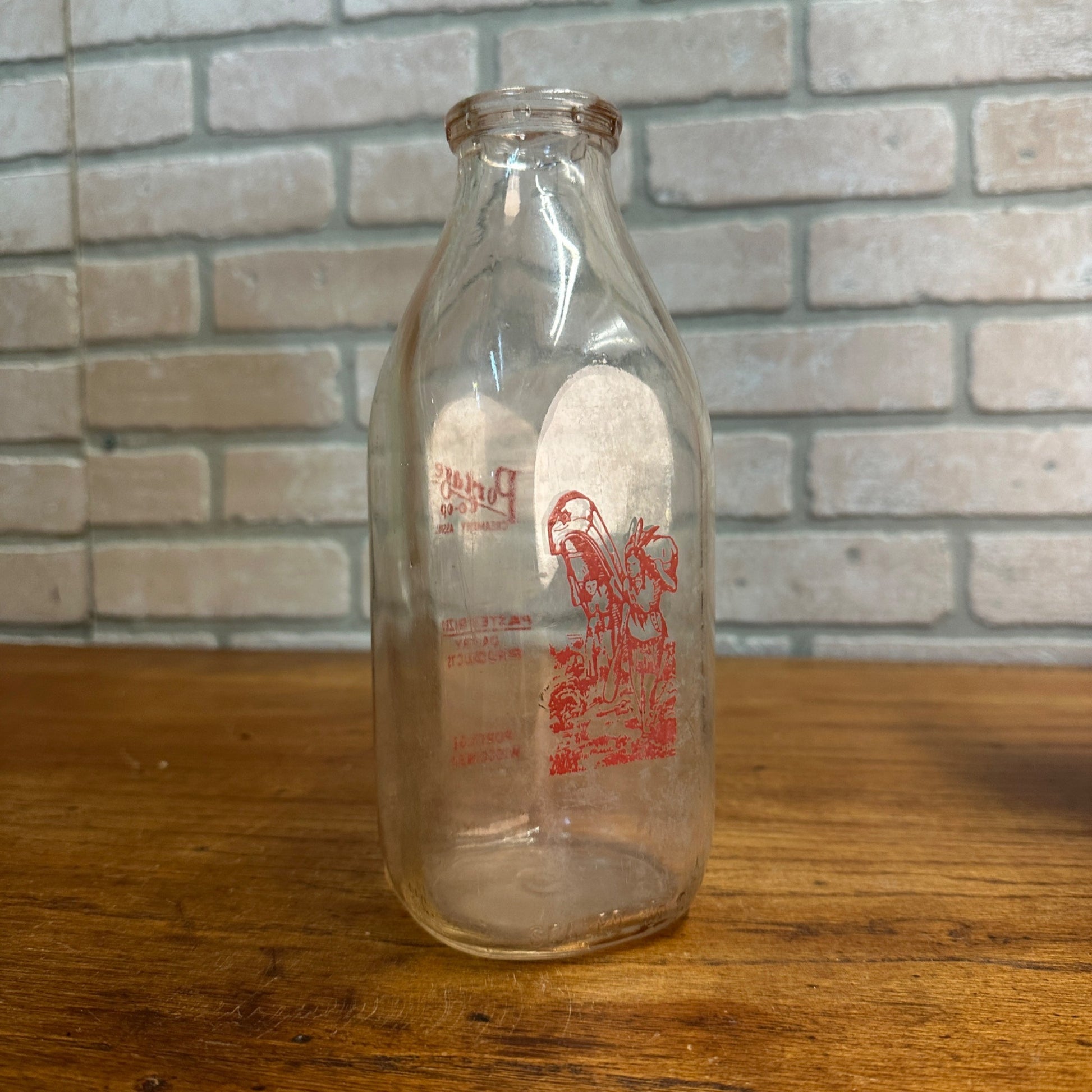 Portage Co-op Creamery Quart Milk Bottle Portage Wis Native American