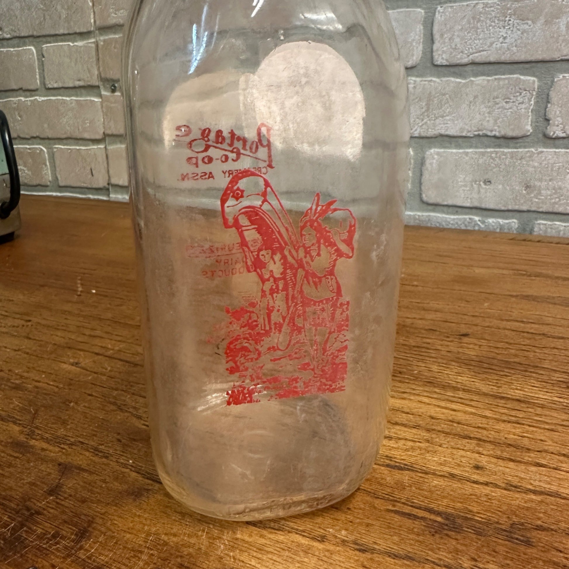 Portage Co-op Creamery Quart Milk Bottle Portage Wis Native American