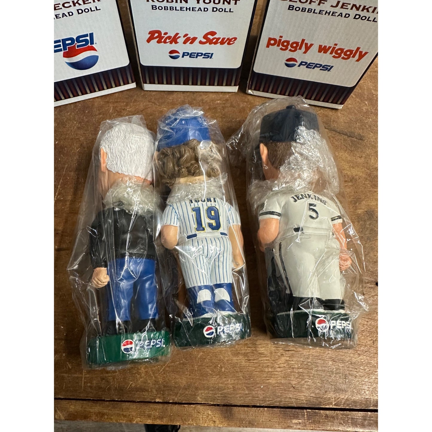 Milwaukee Brewers 2001 SGA Bobblehead Set: Bob Uecker, Jenkins, Robin Yount