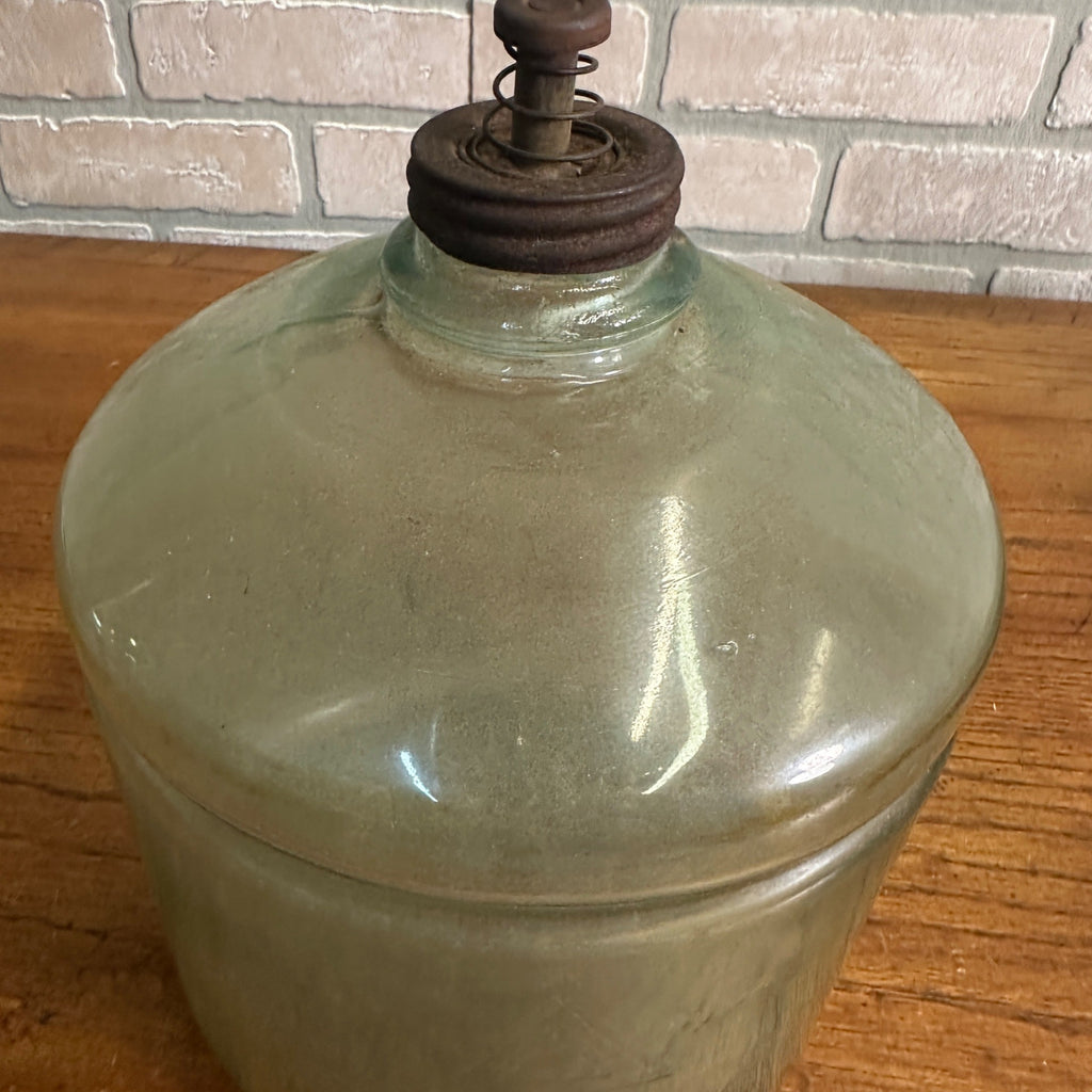 Antique USA Cleveland Metal Products Co Gallon Kerosene Blue Glass Jug