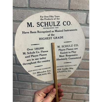 Vintage 1930s M. Schlutz Player Piano Advertising Fan Litho Chicago Atlanta