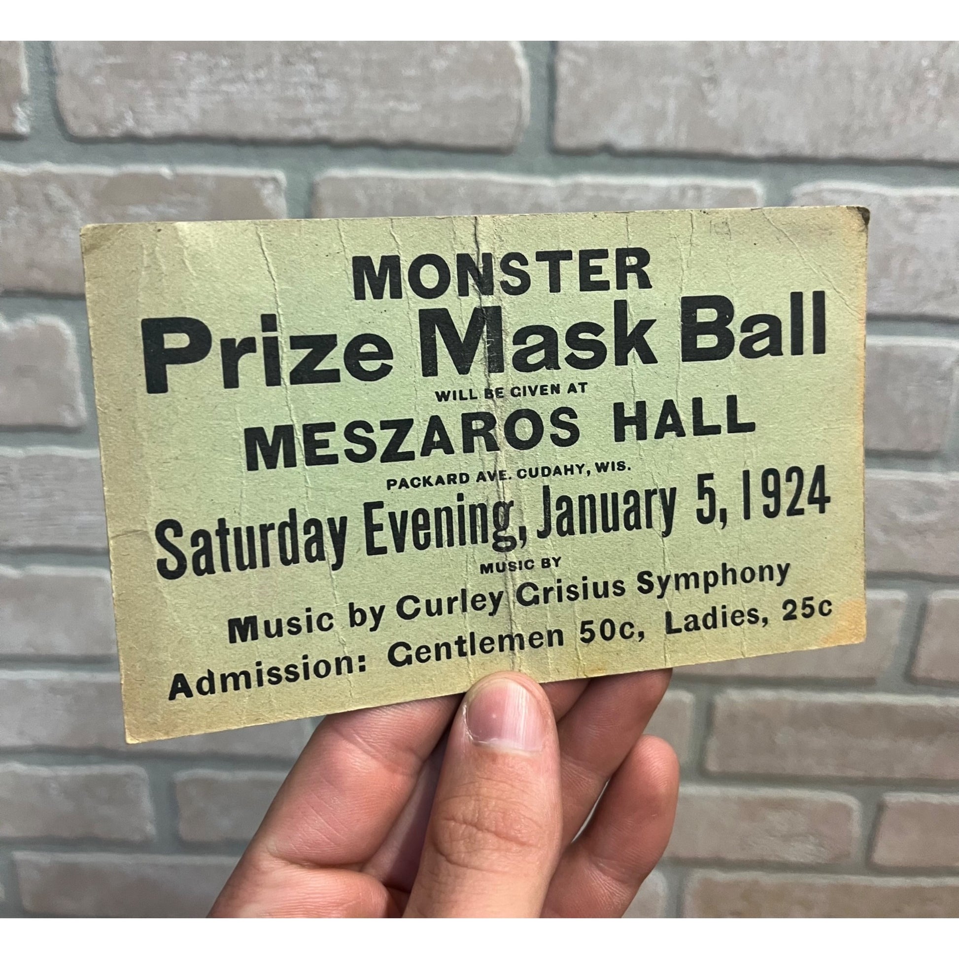 Vintage Dance Invitation Card Monster Prize Mask Ball - Meszaros Hall - Cudahy Wis
