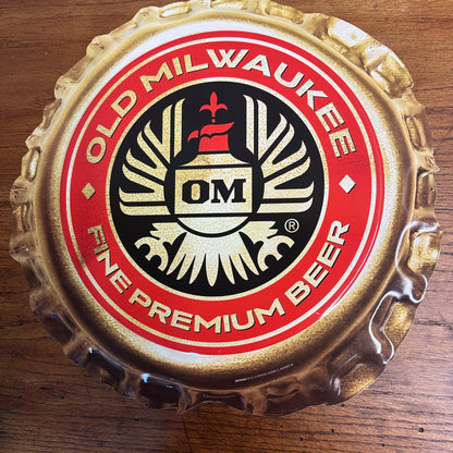 Old Milwaukee Beer Tin Sign Bottle Cap 15" Bar Pub Man Cave 2004