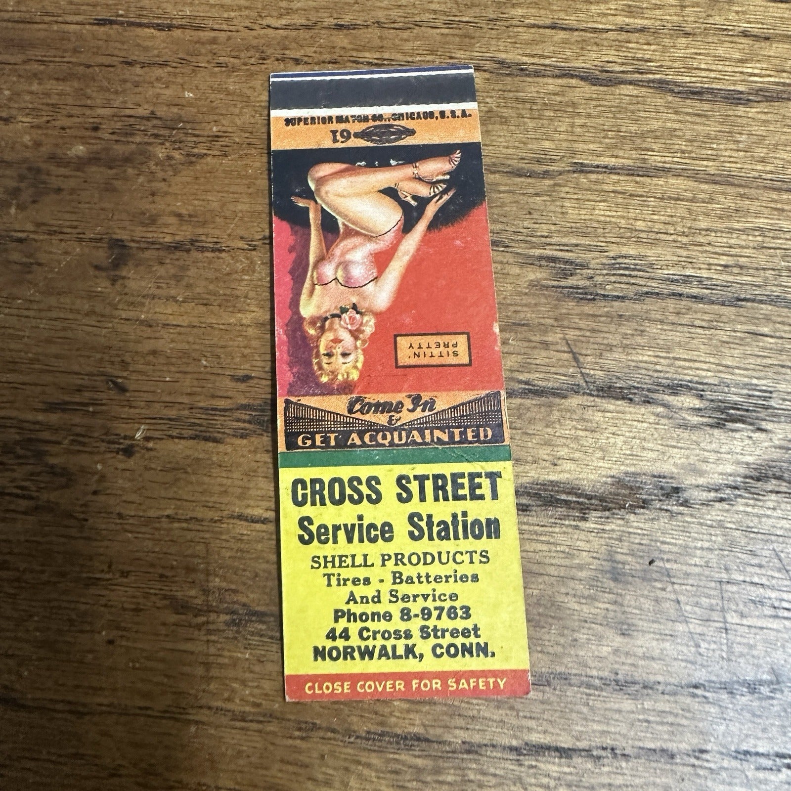 1940s 1950s Pinup Girl Girlie Matchbook Cover Norfolk Conn Cross Street Service