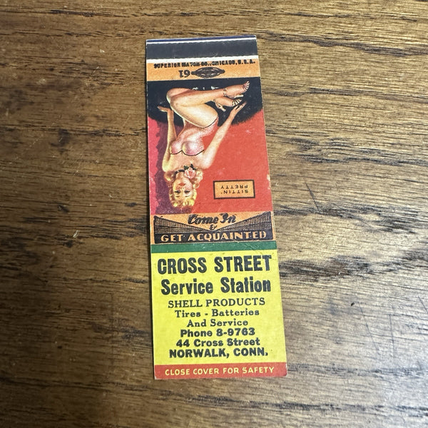 1940s 1950s Pinup Girl Girlie Matchbook Cover Norfolk Conn Cross Street Service