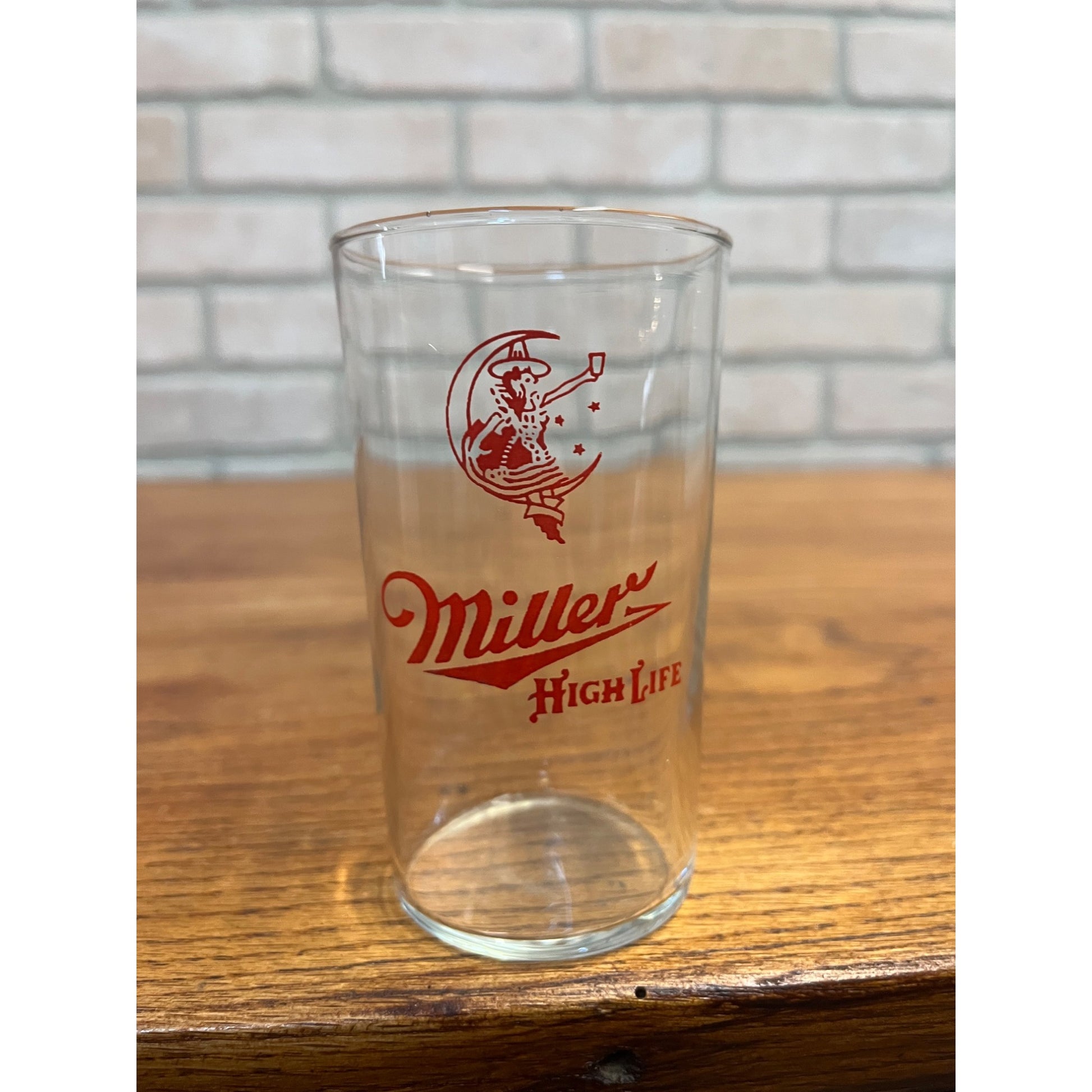 Vintage 1950s Miller High Life Beer Girl on the Moon Shell 4-1/4" Bar Glass