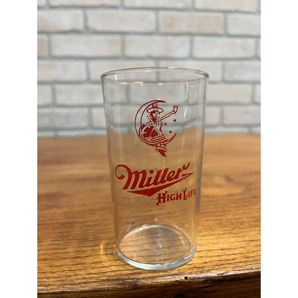 Vintage 1950s Miller High Life Beer Girl on the Moon Shell 4-1/4" Bar Glass