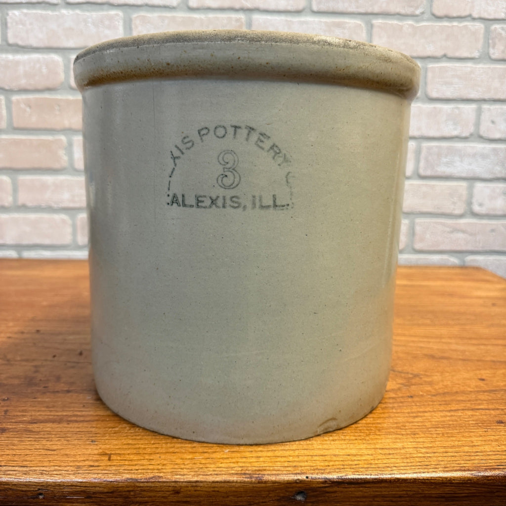 Antique Alexis Pottery 3 Gallon Stoneware Crock Illinois Primitive