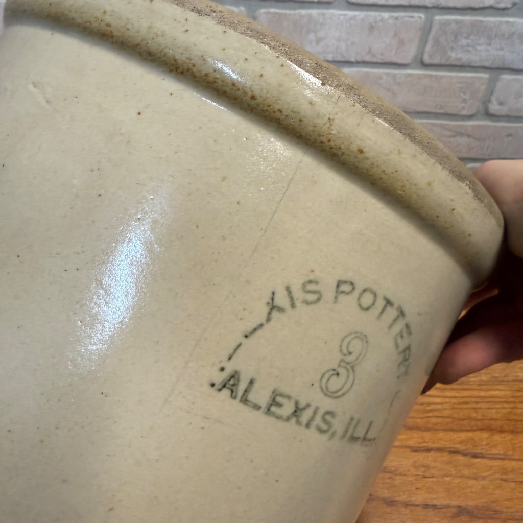 Antique Alexis Pottery 3 Gallon Stoneware Crock Illinois Primitive