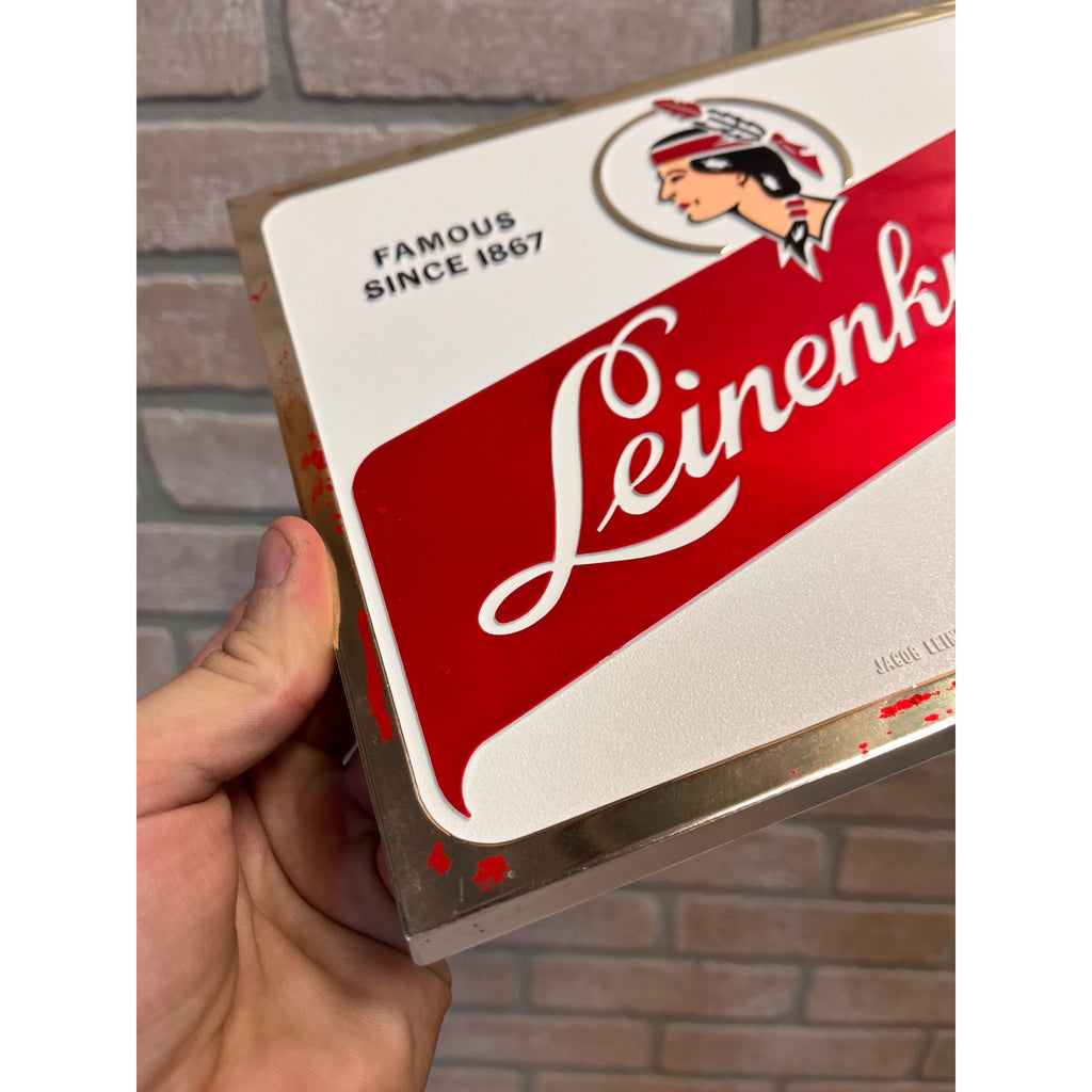 Vintage Jacob Leinenkugel Brewing Co. Plastic Beer Advertising Sign Indian Maiden Logo Chippewa Falls, WI