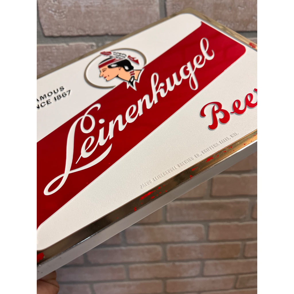 Vintage Jacob Leinenkugel Brewing Co. Plastic Beer Advertising Sign Indian Maiden Logo Chippewa Falls, WI