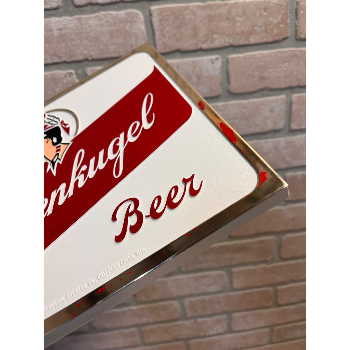Vintage Jacob Leinenkugel Brewing Co. Plastic Beer Advertising Sign Indian Maiden Logo Chippewa Falls, WI
