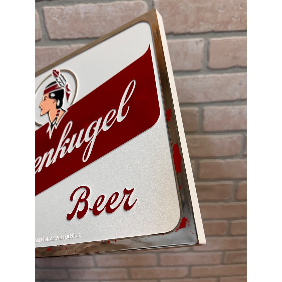 Vintage Jacob Leinenkugel Brewing Co. Plastic Beer Advertising Sign Indian Maiden Logo Chippewa Falls, WI