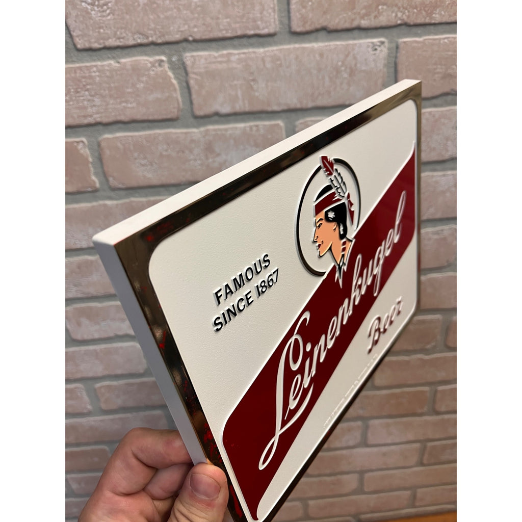 Vintage Jacob Leinenkugel Brewing Co. Plastic Beer Advertising Sign Indian Maiden Logo Chippewa Falls, WI