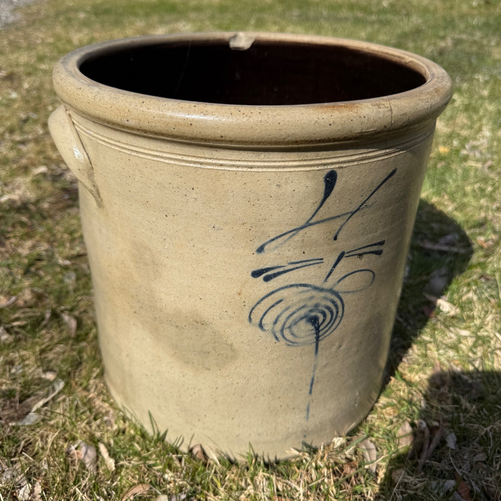 1800s Antique 4 Gallon Salt Glaze Stoneware Red Wing Beesting Target  Crock Cobalt Decorated