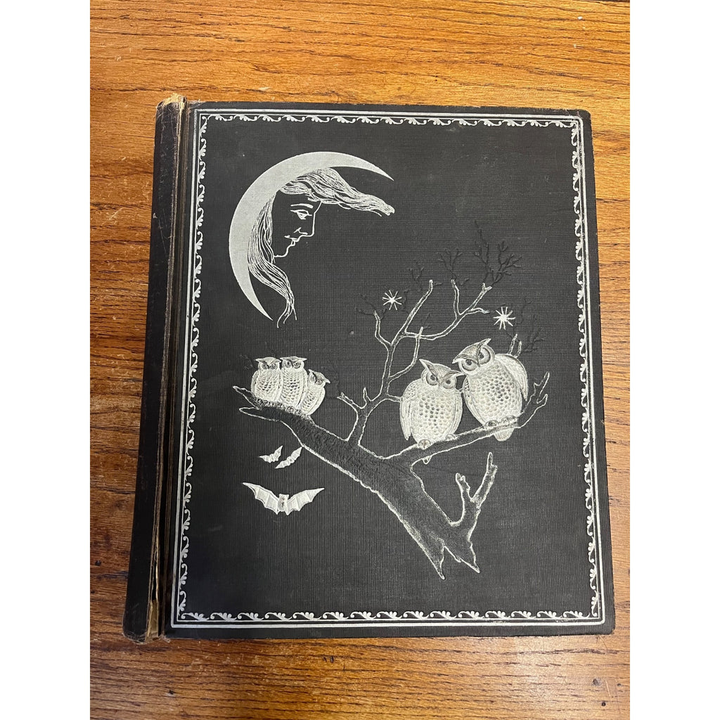 Antique 1880s Halloween Victorian Scrap Book Cover Only Owl Bat Moon Girl