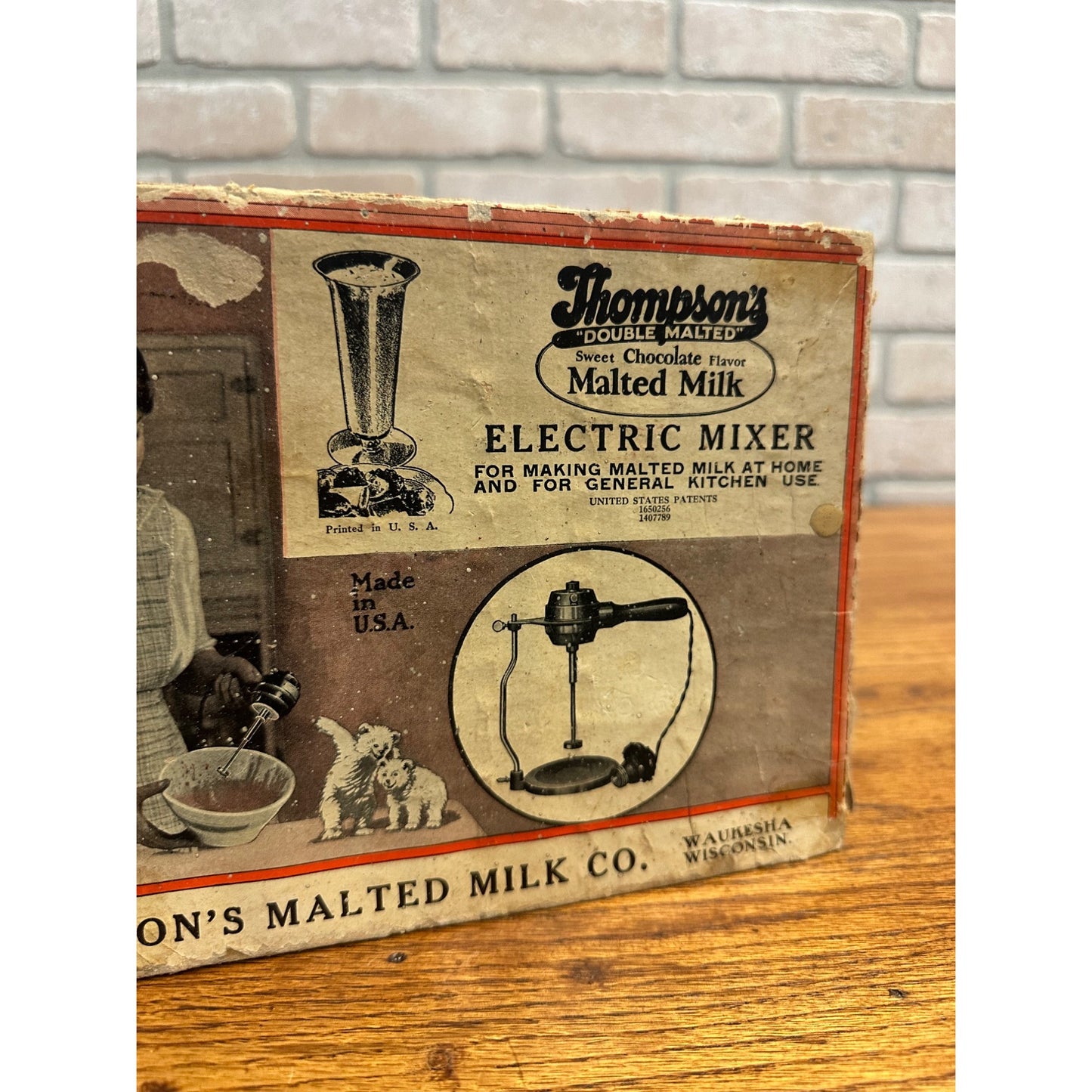 Vintage 1920s Thompsons Malted Milk Hand Electric Mixer Box Top Only Sign Advertising