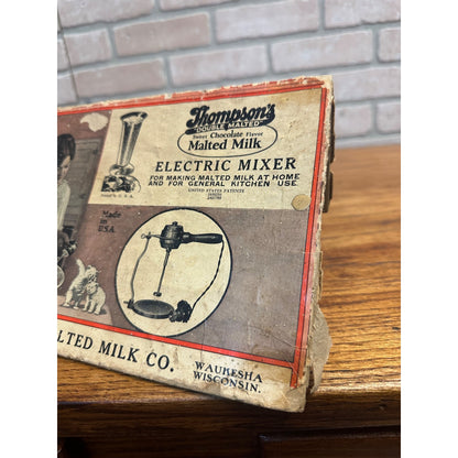 Vintage 1920s Thompsons Malted Milk Hand Electric Mixer Box Top Only Sign Advertising