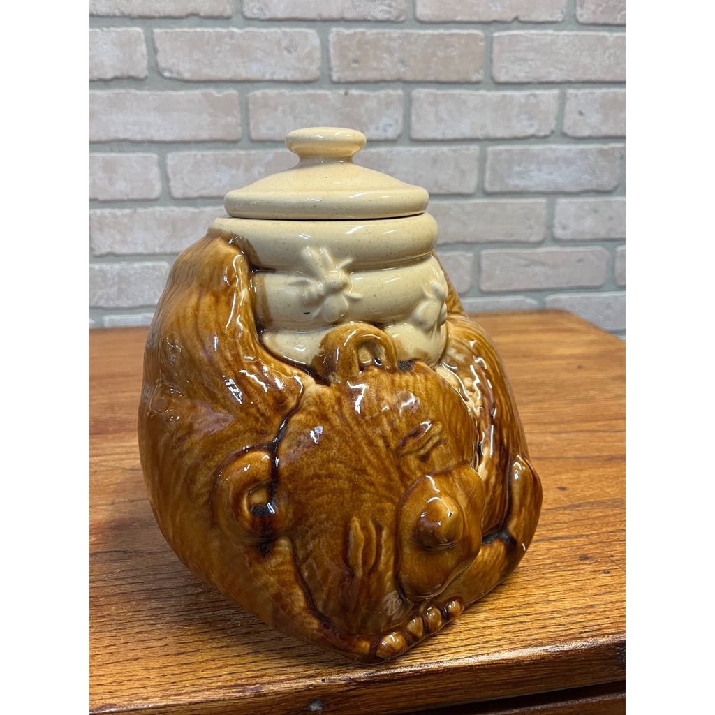Vintage McCoy Honey Bear Cookie Jar Sleeping Bear Honey Pot Bees # 143 USA