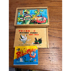 Vintage Aesop's Fables Picture Cubes Children's Puzzle Game and Story Booklet In Wooden Storage Box Complete China Circa 1965
