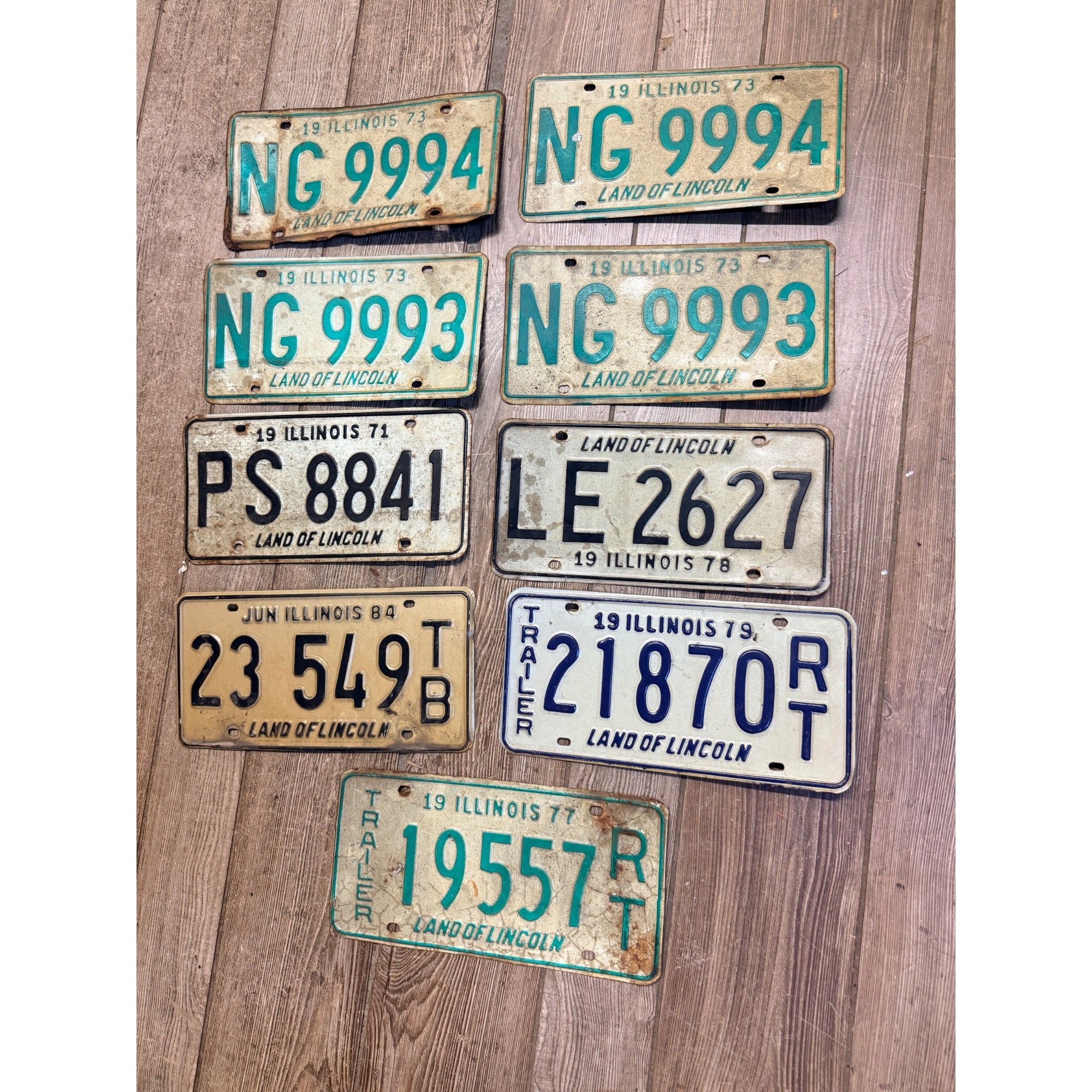 Vintage Large Lot (9) Illinois License Plates 1970s-1980s Land of Lincoln Motto