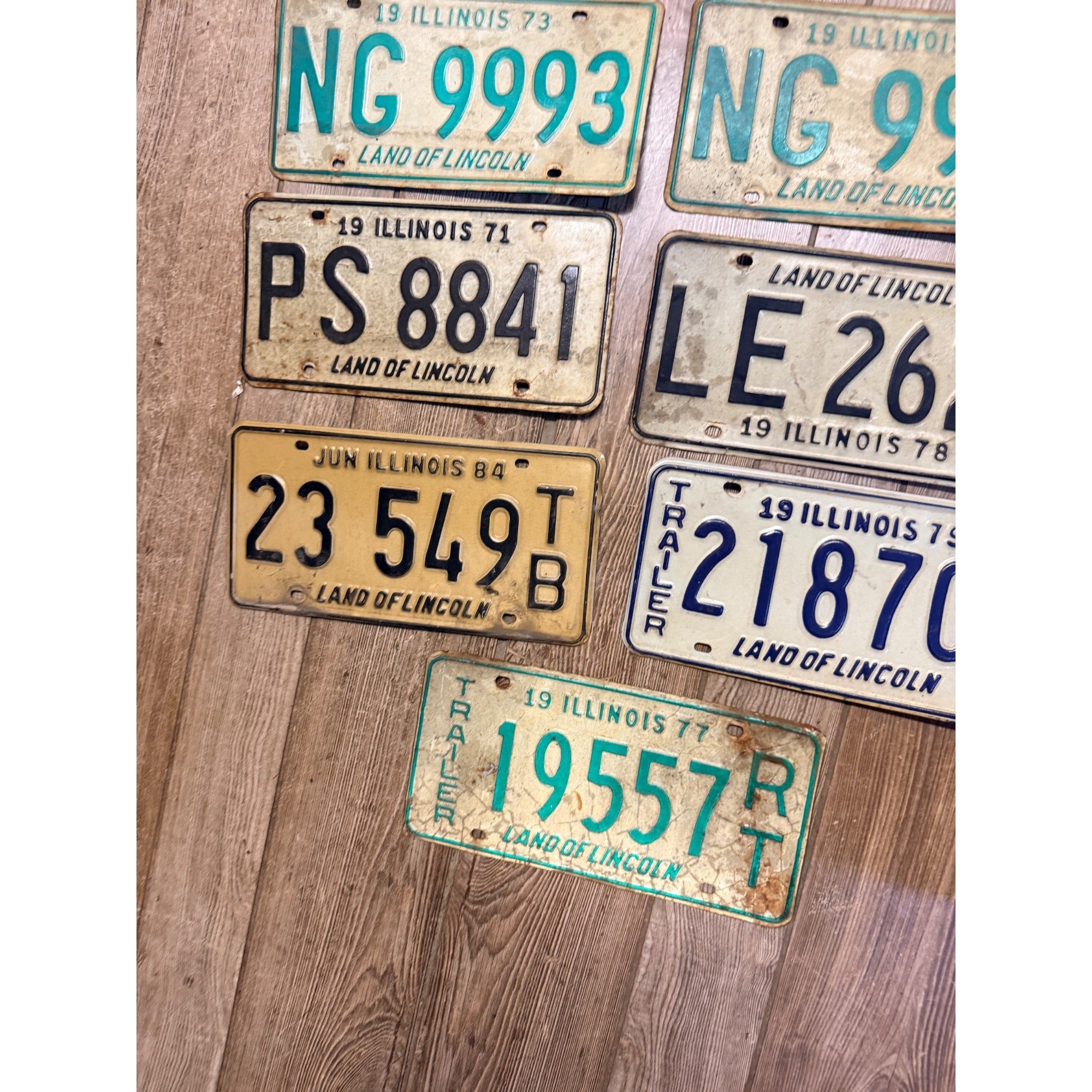 Vintage Large Lot (9) Illinois License Plates 1970s-1980s Land of Lincoln Motto