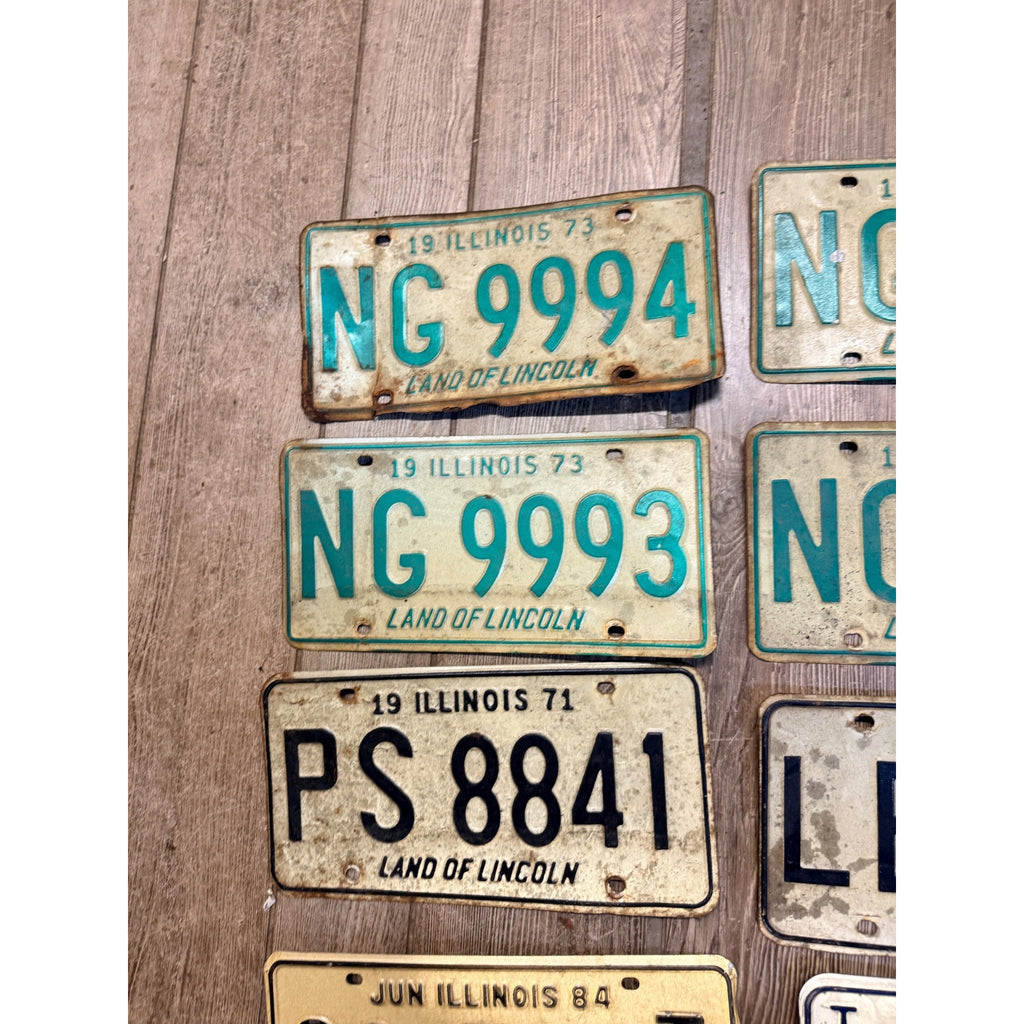 Vintage Large Lot (9) Illinois License Plates 1970s-1980s Land of Lincoln Motto